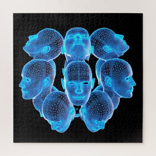 挑戦的な青い人間の頭部ホログラフィックパズル ジグソーパズル (縦)