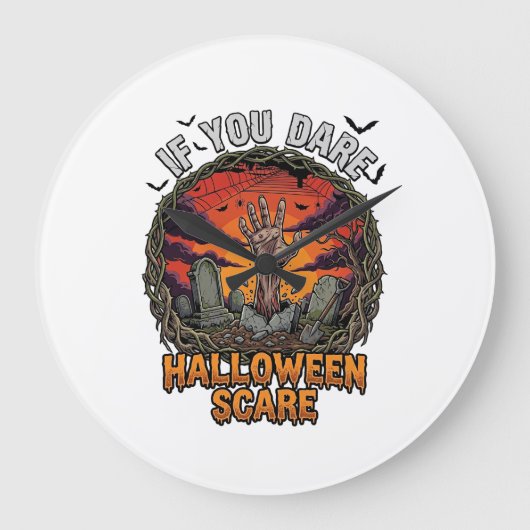 挑発すれば、ハロウィーンでゾンビの手の墓石に怖がらされるよ_ ラージ壁時計 (正面)
