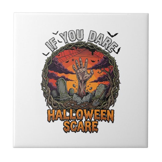 挑発的なハロウィーンのゾンビの手の墓石 タイル (正面)