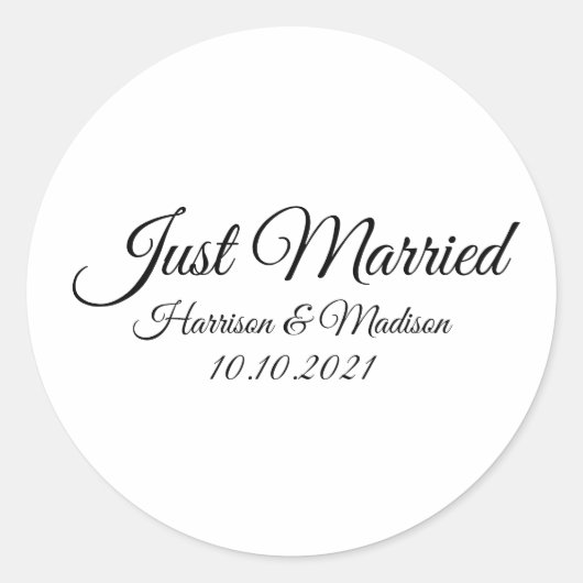 挙式しました - オーダーメイドの名前 黒白スクリプト ラウンドシール (正面)