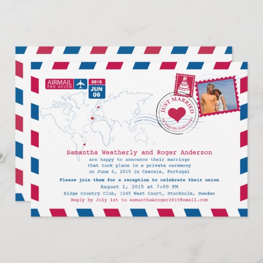 挙式しました | ポルトガル航空郵便受付 招待状 (正面/裏面)
