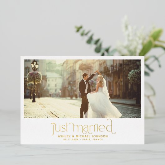 挙式のみ ゴールド 4枚 おふたり撮影 箔招待状 (立ち正面)