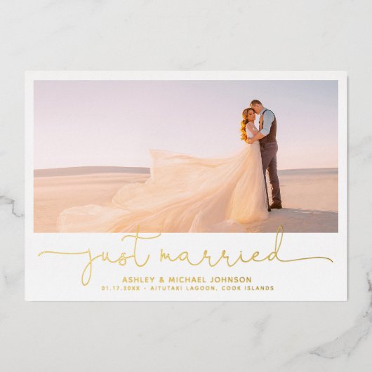 挙式のみ ゴールド 4枚 お二人撮影 箔招待状 (正面)