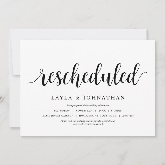 挙式延期のお知らせ 結婚式の日程変更 招待状 (正面)