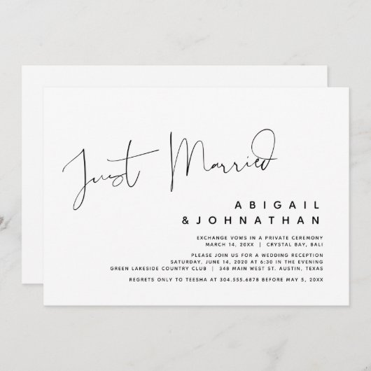 挙式後のパーティーのお知らせ - 結婚記念日を祝って 招待状 (正面/裏面)