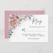 挨りだらけのばら色およびダリアの花柄 出欠カード (正面/裏面)