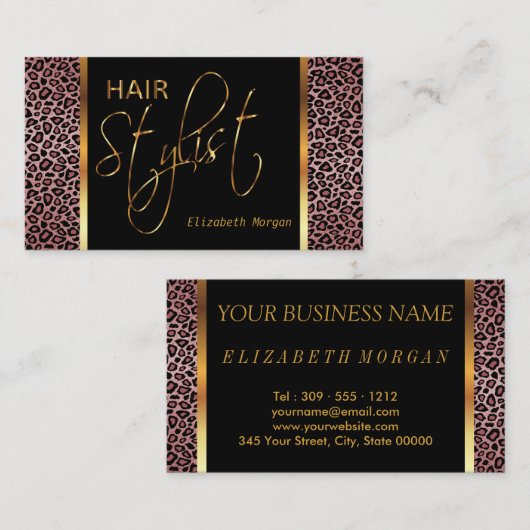 挨りだらけのばら色のヒョウのプリントの美容師 名刺 (正面/裏面)