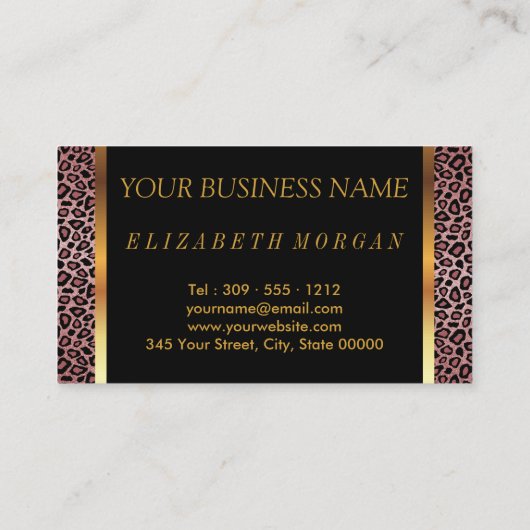 挨りだらけのばら色のヒョウのプリントの美容師 名刺 (裏面)