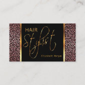 挨りだらけのばら色のヒョウのプリントの美容師 名刺 (正面)