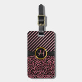 挨りだらけのばら色のヒョウの皮は-モノグラムを縞で飾り、 ラゲッジタグ (正面縦)