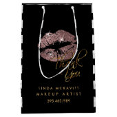 挨りだらけのばら色の口紅及び白のストライプ-ありがとう ミディアムペーパーバッグ (正面)