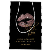 挨りだらけのばら色の口紅及び白のストライプ-ありがとう ミディアムペーパーバッグ (裏面)