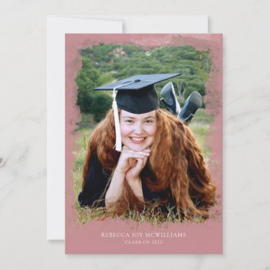 挨りだらけのばら色の水彩画の写真の卒業のお祝い 招待状 (正面)