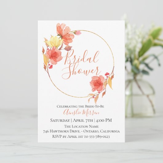 挨りだらけのオレンジ花のブライダルシャワーの招待状 招待状 (スタンド正面)