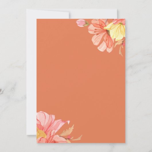 挨りだらけのオレンジ花のブライダルシャワーの招待状 招待状 (裏面)