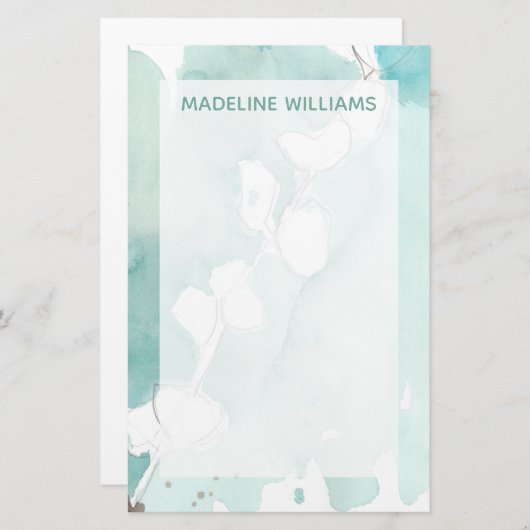 挨りだらけのティール(緑がかった色) -白のあなたの一流の|のイチョウを加えて下さい 便箋 (正面/裏面)