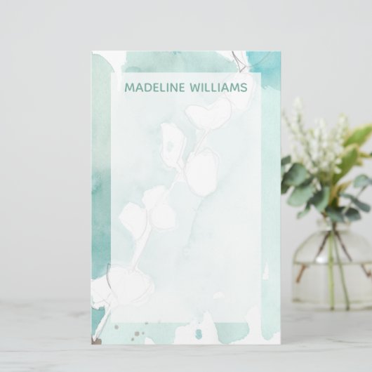 挨りだらけのティール(緑がかった色) -白のあなたの一流の|のイチョウを加えて下さい 便箋 (スタンド正面)