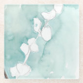 挨りだらけのティール（緑がかった色） -白のイチョウ ガラスコースター (正面)