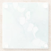 挨りだらけのティール(緑がかった色) -白のイチョウ ガラスコースター (裏面)