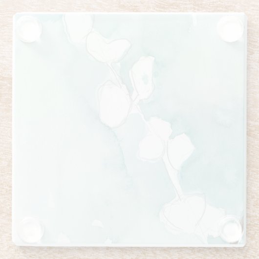 挨りだらけのティール（緑がかった色） -白のイチョウ ガラスコースター (裏面)