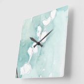 挨りだらけのティール(緑がかった色) -白のイチョウ スクエア壁時計 (傾斜)