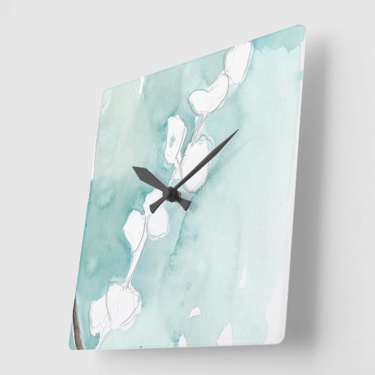 挨りだらけのティール（緑がかった色） -白のイチョウ スクエア壁時計 (傾斜)
