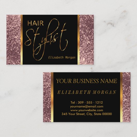 挨りだらけのバラのグリッターの美容師 名刺 (正面/裏面)