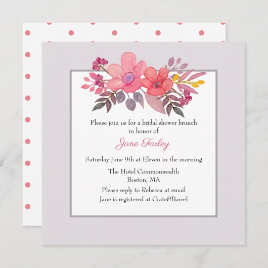 挨りだらけのピンクのブライダルシャワーの招待状を考えて下さい 招待状 (正面/裏面)