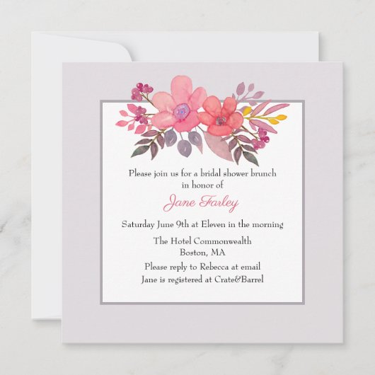 挨りだらけのピンクのブライダルシャワーの招待状を考えて下さい 招待状 (正面)