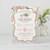 挨りだらけのピンクのベビーシャワーのお茶会のヴィンテージの花柄 招待状 (スタンド正面)