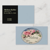 挨りだらけのピンクのヴィンテージのばら色の葉のリースのモノグラム 名刺 (正面/裏面)