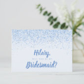 挨りだらけの青いグリッターの新婦付添人カード 招待状 (スタンド正面)