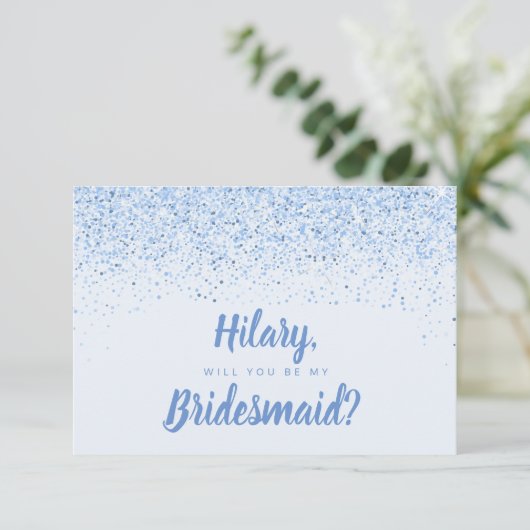 挨りだらけの青いグリッターの新婦付添人カード 招待状 (スタンド正面)