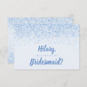 挨りだらけの青いグリッターの新婦付添人カード 招待状 (正面/裏面)