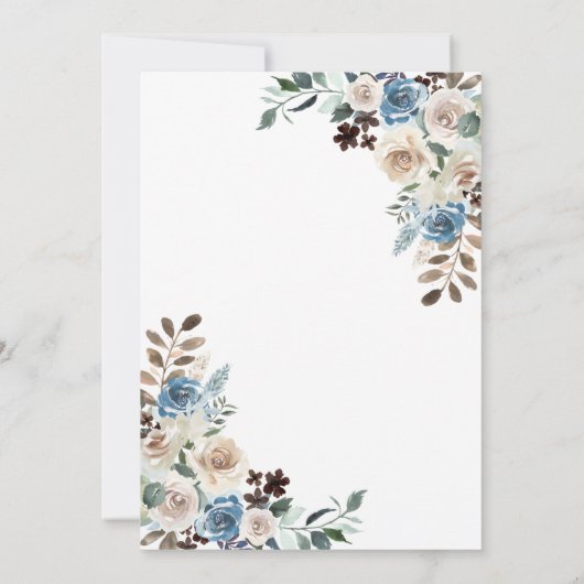 挨りだらけの青い暗灰色の花柄の結婚式招待状 招待状 (裏面)