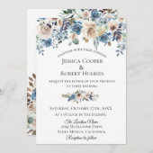 挨りだらけの青い暗灰色の花柄の結婚式招待状 招待状 (正面/裏面)