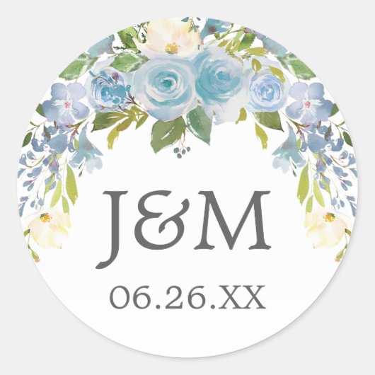 挨りだらけの青い花の封筒用シール-好意のステッカー ラウンドシール (正面)