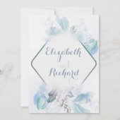 挨りだらけの青い花の水彩画のリハーサルの夕食 招待状 (裏面)