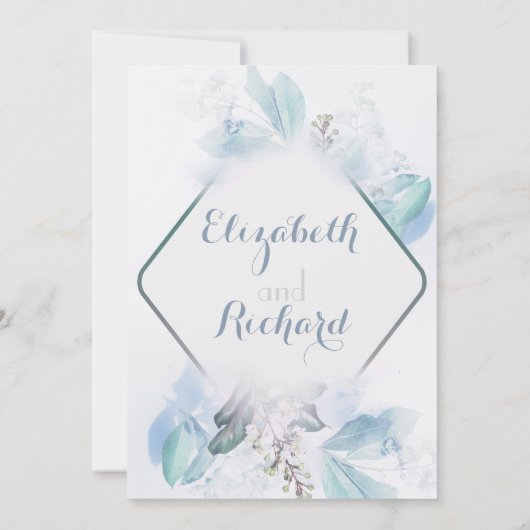 挨りだらけの青い花の水彩画のリハーサルの夕食 招待状 (裏面)