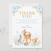 挨りだらけの青い金ゴールドの森林動物の森林男の赤ちゃん サンキューカード (正面)