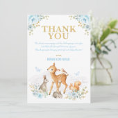 挨りだらけの青い金ゴールドの森林動物の森林男の赤ちゃん サンキューカード (スタンド正面)