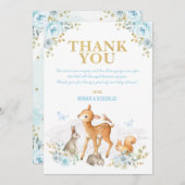 挨りだらけの青い金ゴールドの森林動物の森林男の赤ちゃん サンキューカード (正面/裏面)