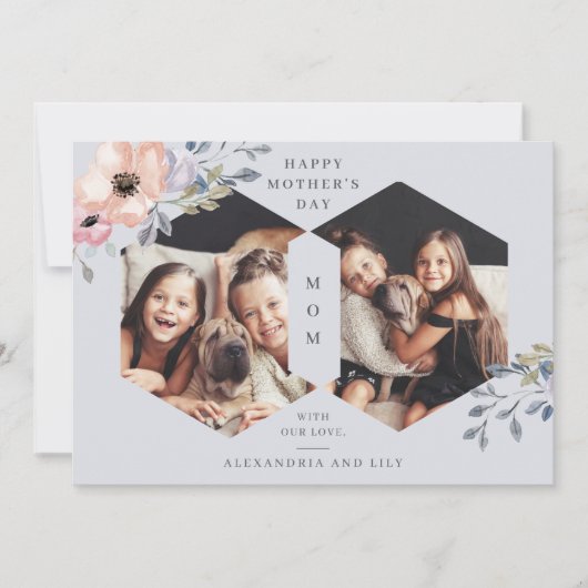 挨りだらけの青く幾何学的な花柄|の写真の母の日 招待状 (正面)