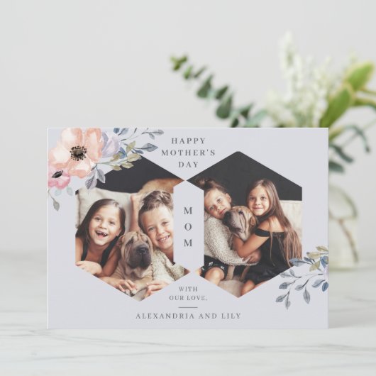 挨りだらけの青く幾何学的な花柄|の写真の母の日 招待状 (スタンド正面)