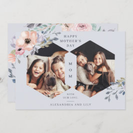 挨りだらけの青く幾何学的な花柄|の写真の母の日 招待状