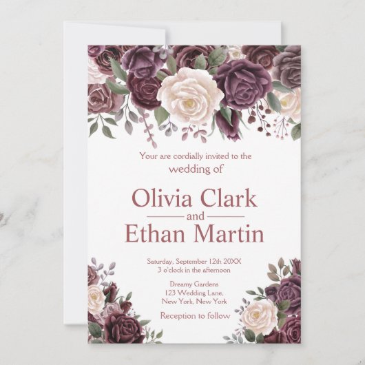 挨りだらけヴィンテージは純粋な白に上がりました 招待状 (正面)