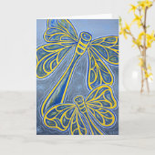 挨拶している青いトンボ カード (黄色い花)