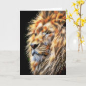 挨拶するライオンのポートレートのフラクタルおよびペンキデジタル カード (黄色い花)