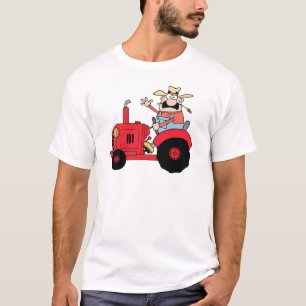 挨拶を振る赤いトラクターの幸せな農家 Tシャツ
