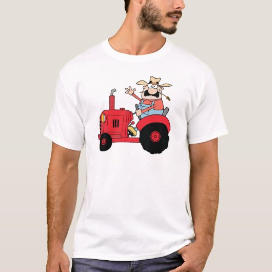 挨拶を振る赤いトラクターの幸せな農家 Tシャツ (正面)
